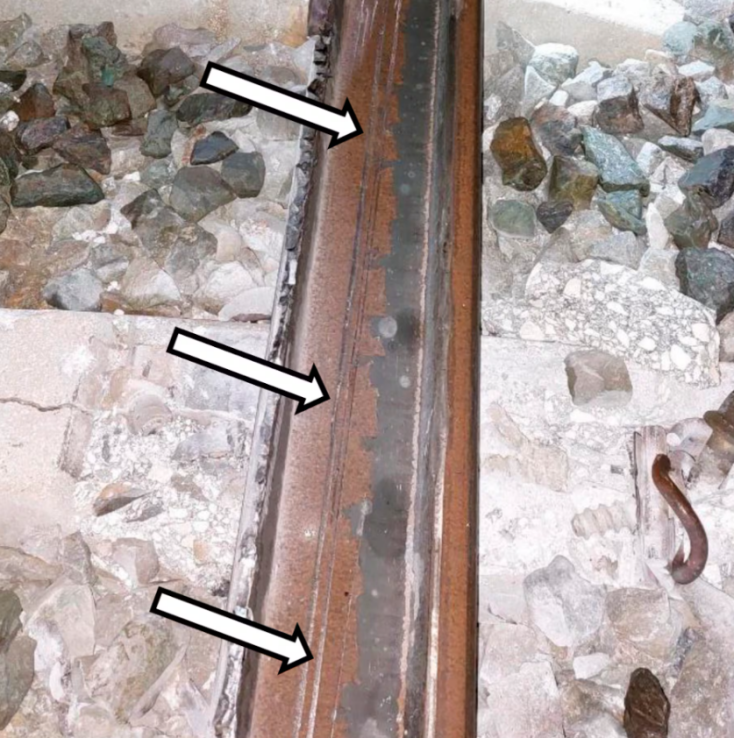 Η έκθεση της CIAF περιλαμβάνει εικόνα της ράγας που έχει ανατραπεί προς τα έξω μετά το σημείο της θραύσης. Στο γκρι μέρος, τα ίχνη από τη διέλευση των τροχών του τρένου