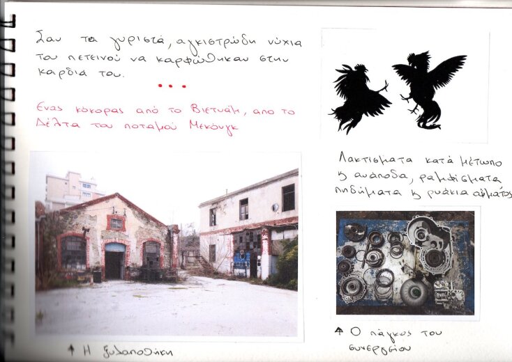 Εικόνες και σημειώσεις της Μελίσσας Στοΐλη για το διήγημα Κοκορομαχίες στην άσφαλτο. 