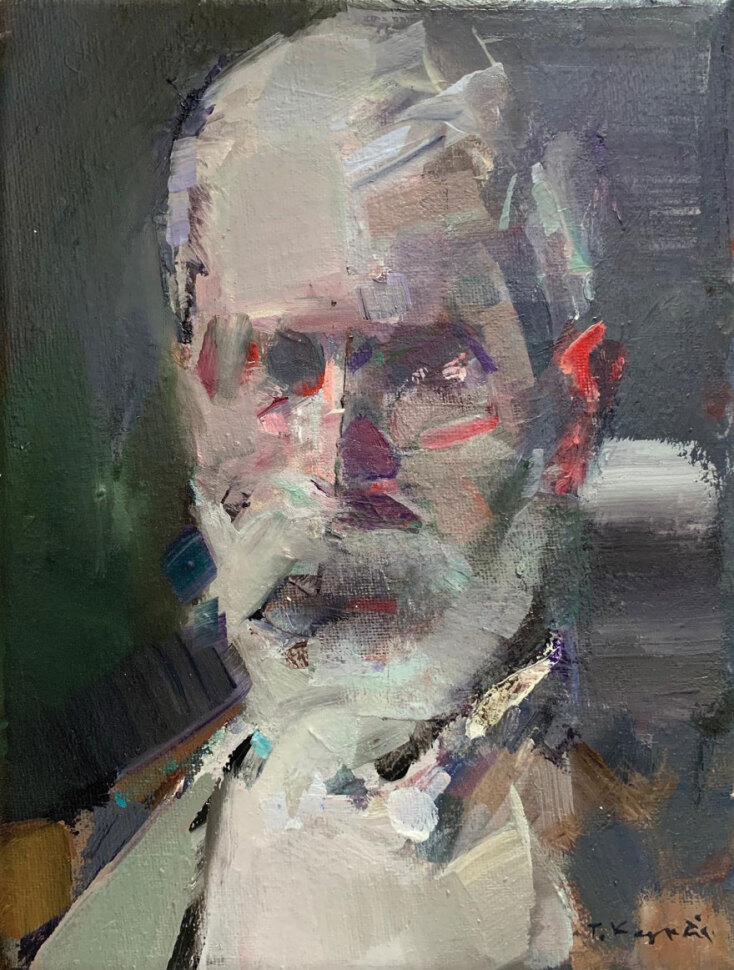 Πορτραίτο του Νικόλαου Γύζη, φιλοτεχνημένο από τον ζωγράφο Τζουλιάνο Καγκλή. Δωρεά του καλλιτέχνη, στο Αρχείο Νεοελληνικής Τέχνης.