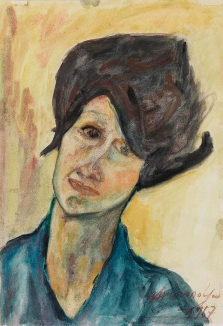 Χρυσούλα Αντωνοπούλου. Αυτοπροσωπογραφία (1967). Δωρεά της Τζένης Αντωνοπούλου στο Αρχείο Νεοελληνικής Τέχνης.