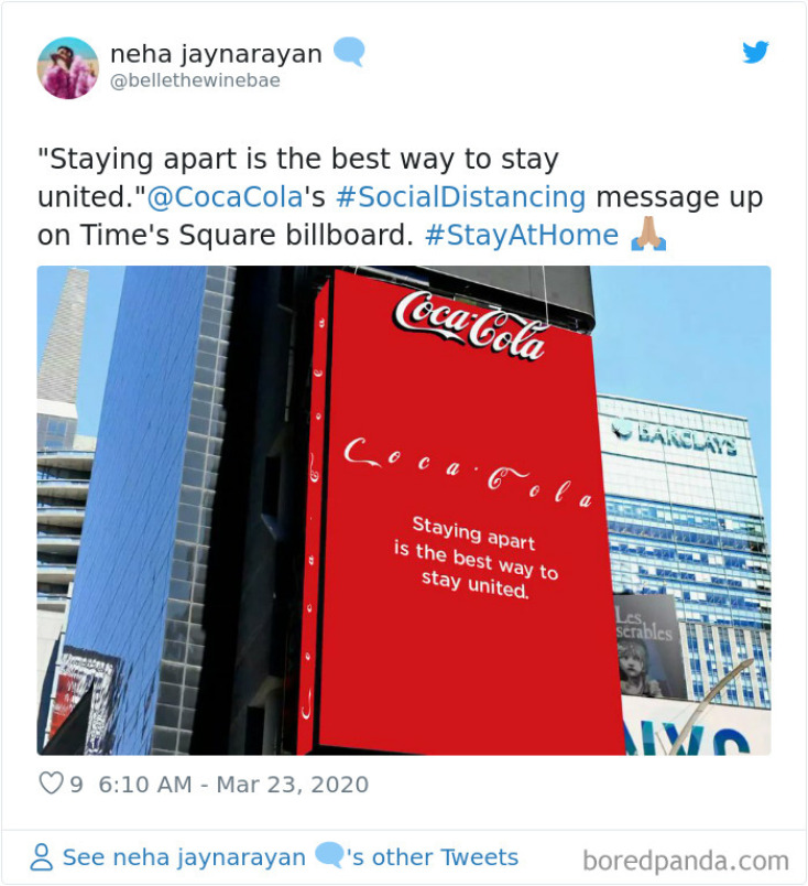 Διαφήμιση της Coca Cola που ενθαρρύνει το social distancing λόγω της πανδημίας του κορωνοϊού