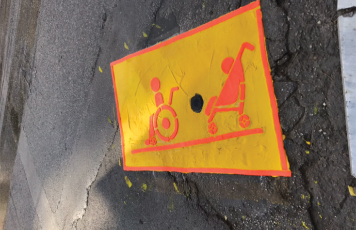 Ειδική σήμανση στο τέλος του πεζοδρόμιου για παιδικά ή αναπηρικά καροτσάκια