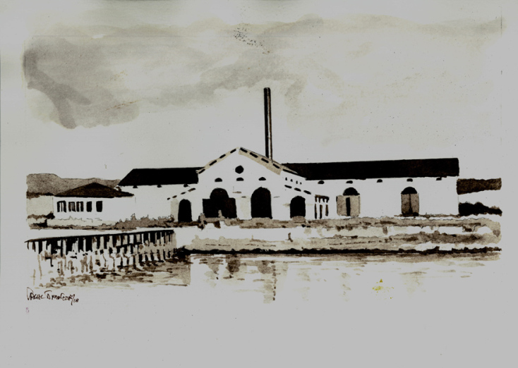 Η ΑΒΕΑ αρχές 20ού αιώνα, σε υδατογραφία του Γήση Παπαγεωργίου (από το εξώφυλλο του βιβλίου)