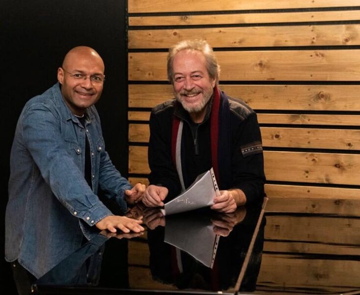 Ο συγγραφέας Κωνσταντίνος Μούσσας με τον ηθοποιό Γρηγόρη Βαλτινό