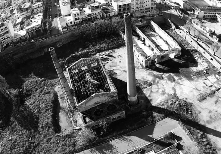 H ΑΒΕΑ αρχές 21ου αιώνα με τα κτίρια κατεδαφισμένα, μόνο τα φουγάρα στέκουν