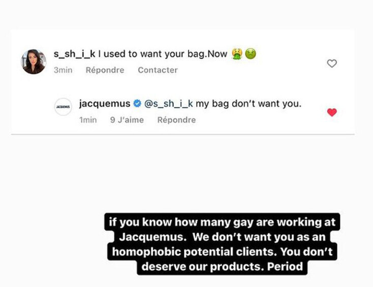 Tweet που αποδοκιμάζε την επιλογή του σχεδιαστή Jacquemus να ανεβάζει φωτογραφίες με το σύντροφό του