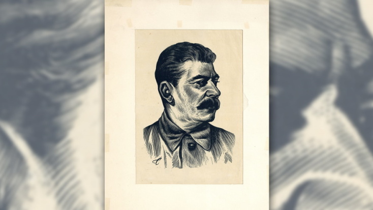 Χαρακτικό του Α. Τάσσου με τον Στάλιν