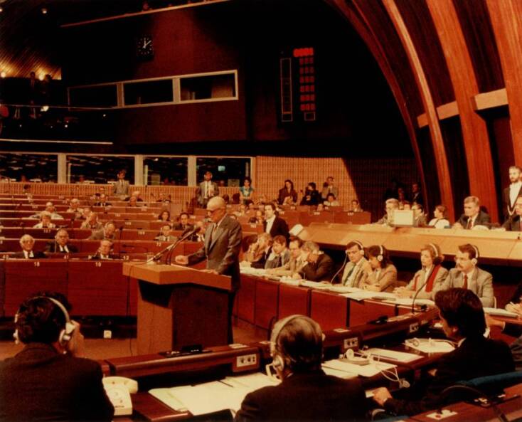 Κωνσταντίνος Καραμανλής / Ομιλία στο Ευρωπαϊκό Κοινοβούλιο, Στρασβούργο, Σεπτέμβριος 1983