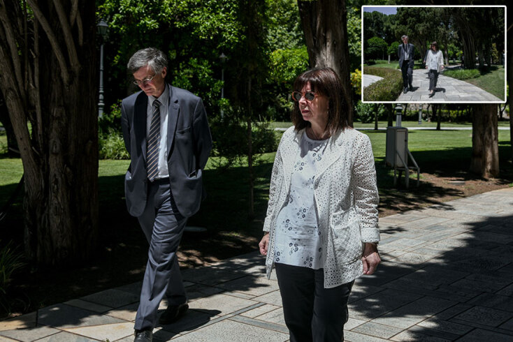 Συνάντηση Αικατερίνης Σακελλαροπούλου με Σωτήρη Τσιόδρα - Η χαλαρή βόλτα στον κήπο του Προεδρικού Μεγάρου