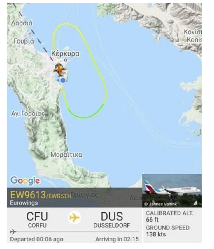 Η αναγκαστική προσγείωση στην Κέρκυρα και η πορεία που ακολούθησε το αεροσκάφος