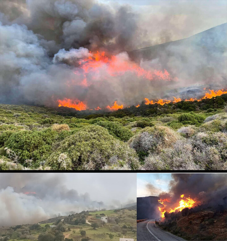 Μεγάλες διαστάσεις πήρε η πυρκαγιά στην Άνδρο