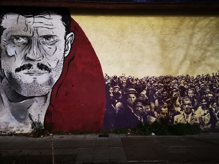 Τοιχογραφία για τις απεργιακές κινητοποιήσεις στον Βόλο