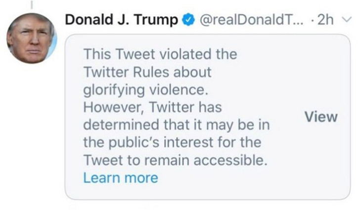Το Twitter «έκοψε» το tweet του Τραμπ για την Μινεάπολη