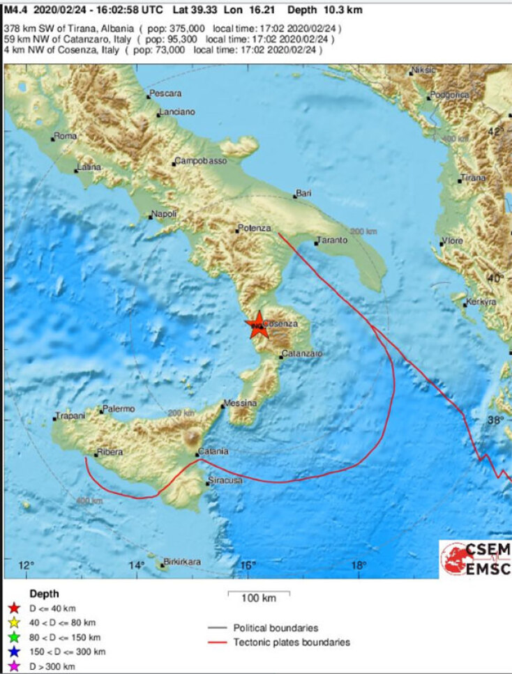 Σεισμός 4,7R στη νότια Ιταλία: Χάρτης με το επίκεντρο