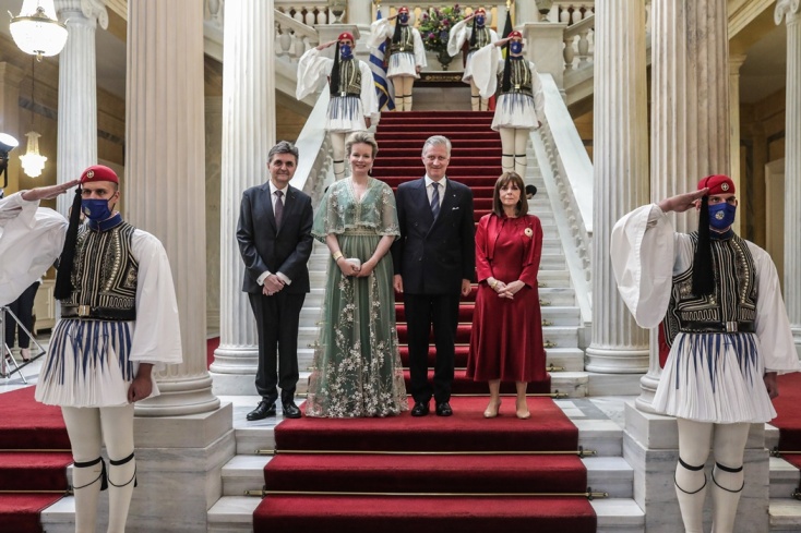 Παύλος Κοτσώνης, βασίλισσα Ματθίλδη, βασιλιάς Φίλιππος του Βελγίου και Κατερίνα Σακελλαροπούλου