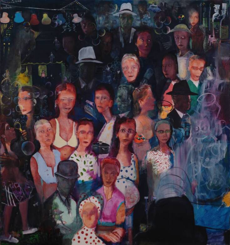 «Βόλτα Νυχτερινή», Εδουάρδος Εσκαγιάν, 2002-2003, λάδι σε μουσαμά, 160 x 150 εκ.