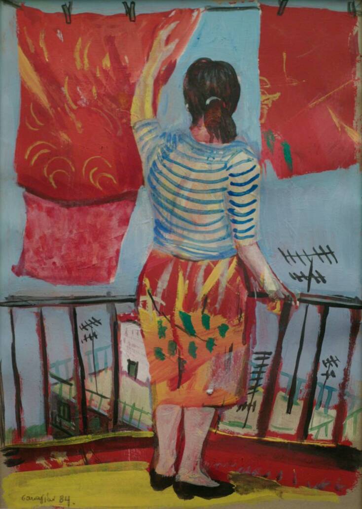 «Γυναίκα σε ταράτσα», Εδουάρδος Σακαγιάν, 1984, τέμπερα σε χαρτί, 46 x 32 εκ.