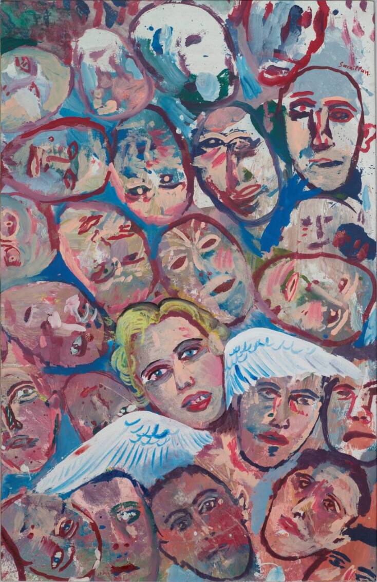 «Μάσκες», Εδουάρδος Σακαγιάν, 1995, λάδι σε μουσαμά, 77 x 49,5 εκ.