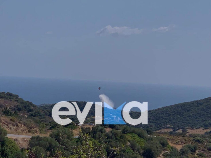 Εύβοια: Ελικόπτερο ρίχνει νερό στη φωτιά στην περιοχή Πετριές