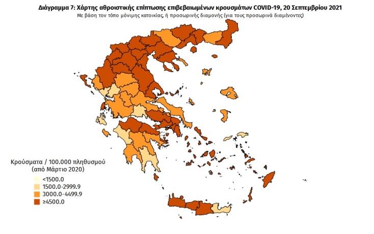 Κορωνοϊός: Χάρτες του ΕΟΔΥ με τα κρούσματα σήμερα και τις τελευταίες 14 ημέρες  