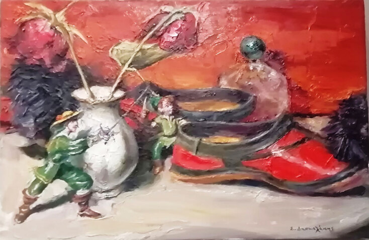 Νεκρή φύση με μικρό τσαρούχι. Έργο του Στέφανου Δασκαλάκη