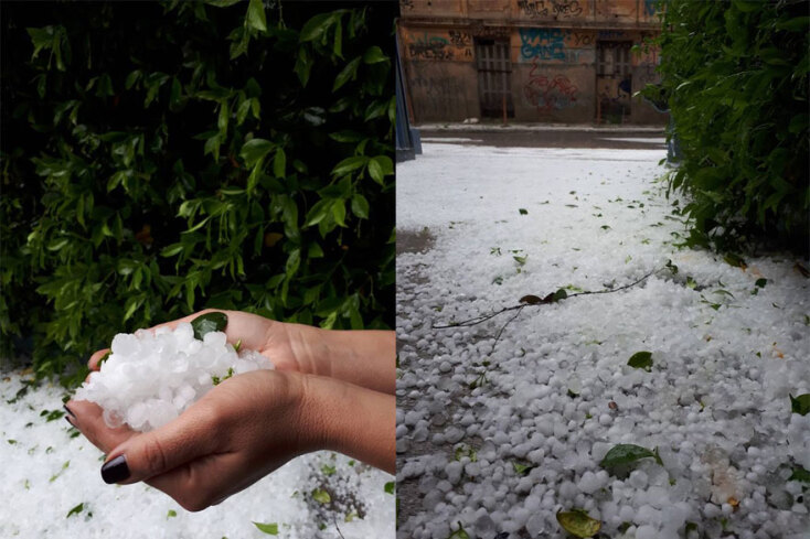 Χαλάζι στο κέντρο της Αθήνας