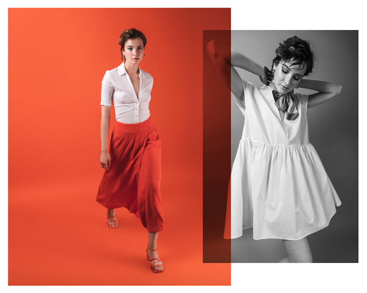 Κοπέλα ποζάρει με ρούχα Helmi