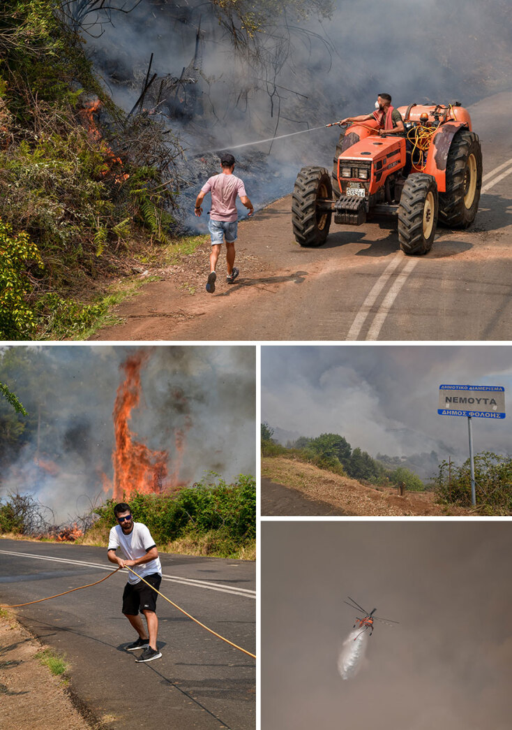 Μάχη με τις φλόγες δίνουν πυροσβέστες, εθελοντές και κάτοικοι στην Ηλεία - Ανεξέλεγκτη η φωτιά με νέες αναζωπυρώσεις