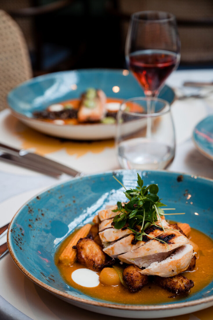 Βιολογικό στήθος κοτόπουλου, ψητό με σπιτικά νιόκι στιφάδο