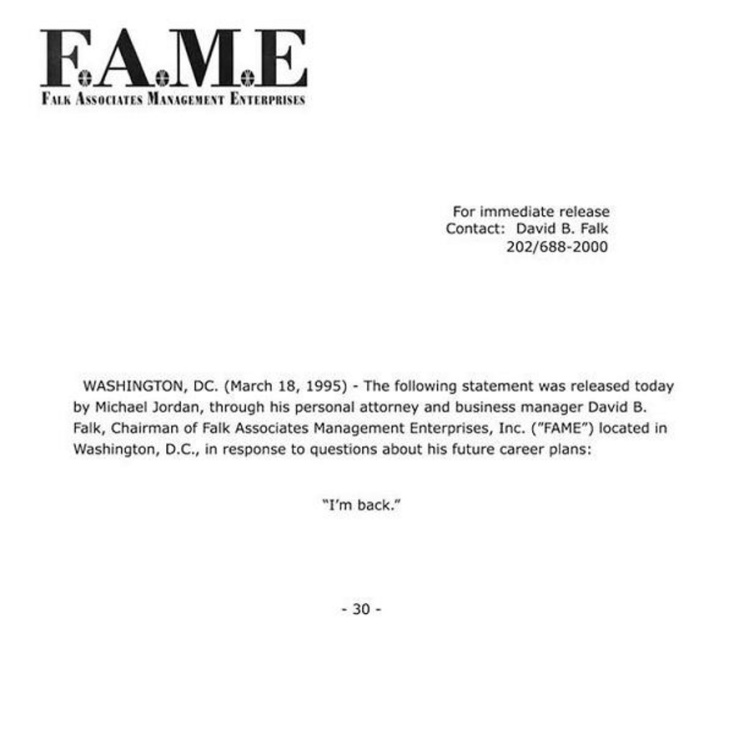 Το διάσημο φαξ της επιστροφής του Μάικλ Τζόρνταν.