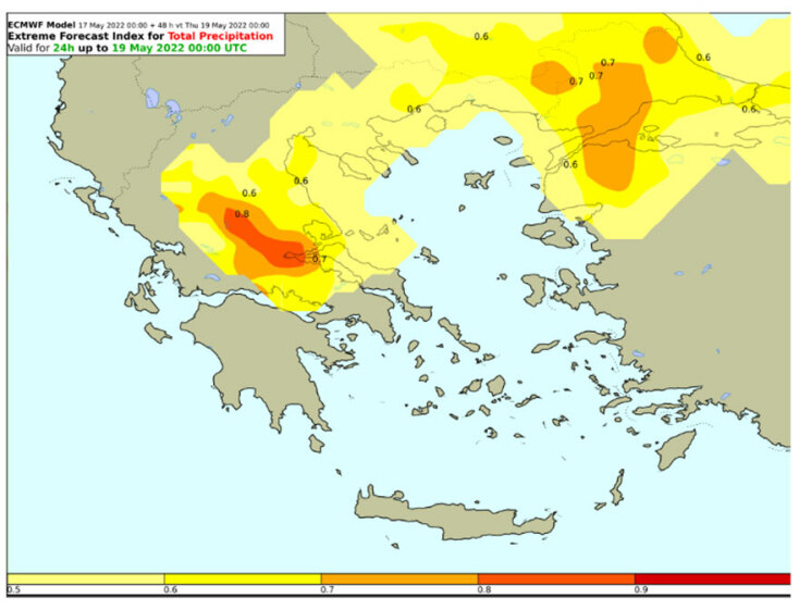 Χάρτης καιρού με την εξέλιξη των φαινομένων