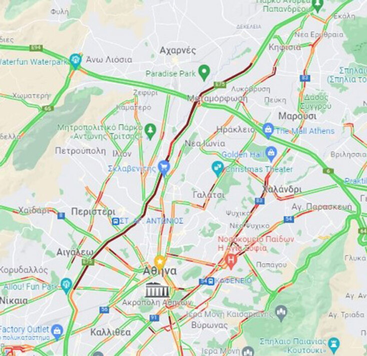 Χάρτης με το μποτιλιάρισμα στον Κηφισό