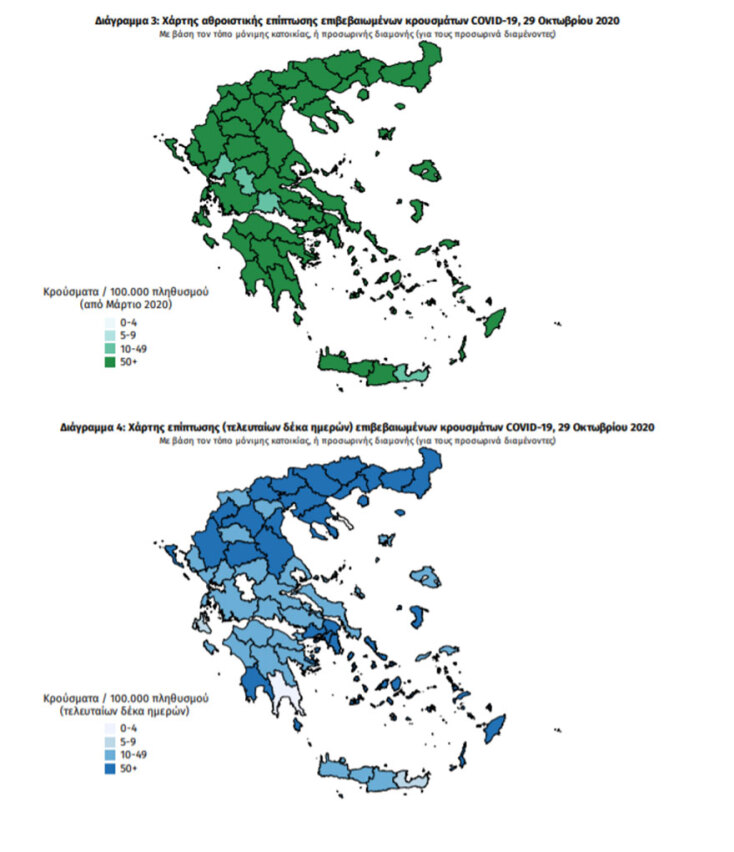 Χάρτης διασποράς του κορωνοϊού στην Ελλάδα - Οι περιοχές με τα περισσότερα κρούσματα συνολικά και τις τελευταίες 10 ημέρες