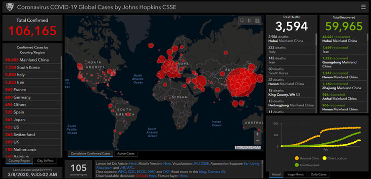 Ο παγκόσμιος χάρτης εξάπλωσης του κορωνοϊού