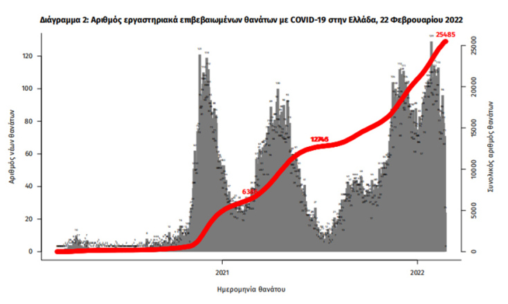 Διάγραμμα του ΕΟΔΥ για τους θανάτους στην Ελλάδα από κορωνοϊό - Έφθασαν τις 25.485