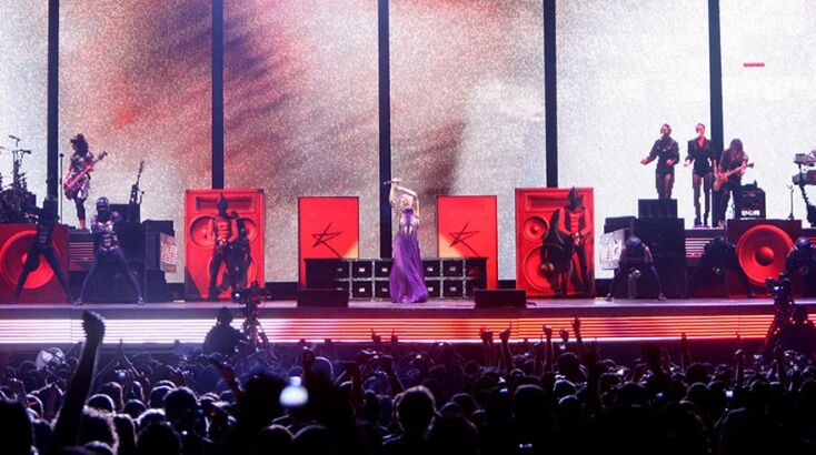 Στιγμιότυπο από τη συναυλία της Kylie Minogue στο Terra Vibe στη Μαλακάσα, τον Μάιο του 2008