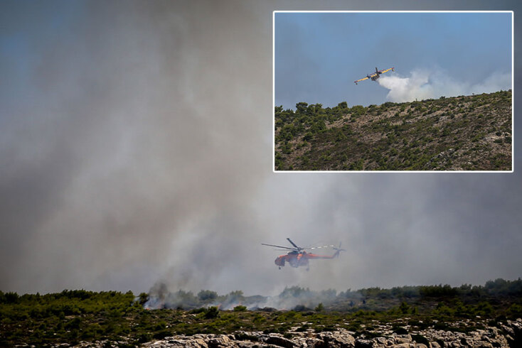 Φωτιά στο Λαύριο: Δύο αεροσκάφη και δύο ελικόπτερα πραγματοποίησαν συνεχείς ρίψεις