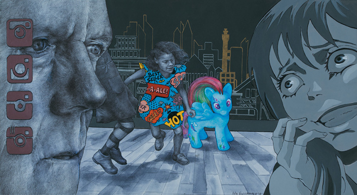 Λίλα Μπελιβανάκη, «Sales». Στυλό, και ακρυλικά σε χαρτόνι. 2017