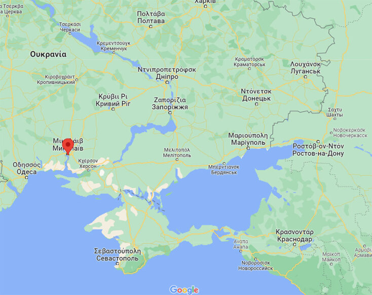 Χάρτης της Ουκρανίας με το Μικολάγιφ και την Οδησσό