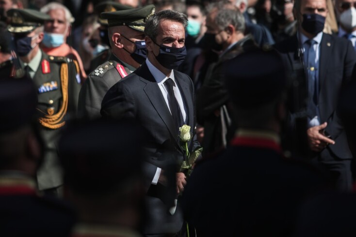 Ο πρωθυπουργός της Ελλάδας Κυριάκος Μητσοτάκης στην κηδεία της Φώφης Γεννηματά