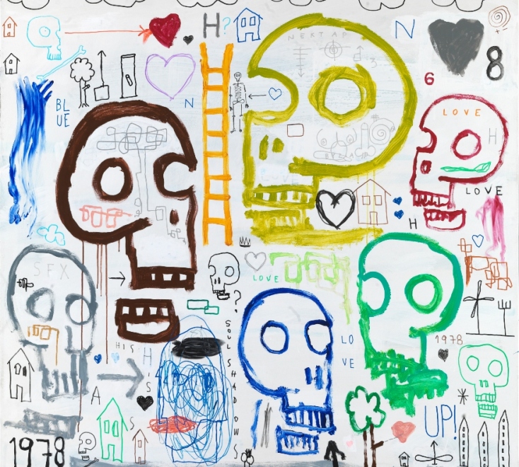 Έργο του Νίκου Λαγού από την έκθεση "Skulls and hearts" στην γκαλερί Ζουμπουλάκη