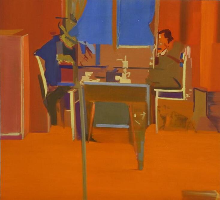 Discussion, 126 x 138 cm. Πίνακας του Πάνου Κόλλια από την έκθεση Ροές στην γκαλερί Αστρολάβος - Δεξαμενή.