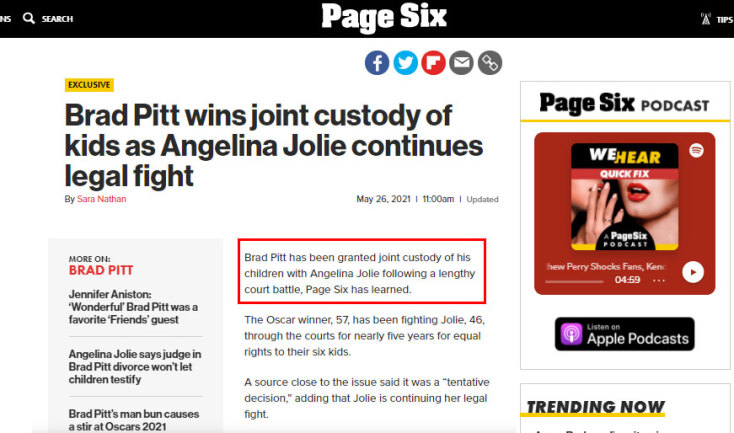 Brad Pitt - Angelina Jolie: Το δημοσίευμα στο Page Six