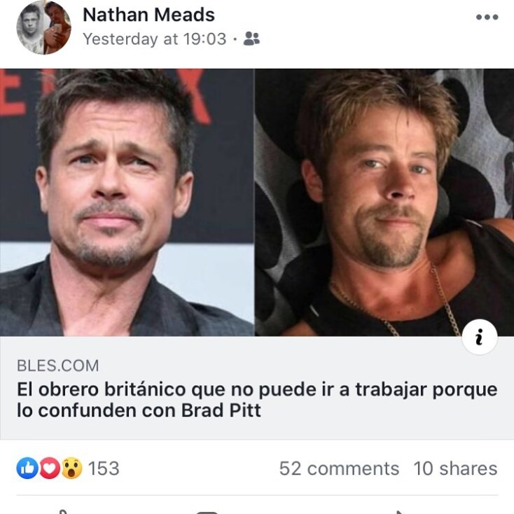 Ο σωσίας του Μπραντ Πιτ, Νέιθαν Μιντς © Instagram / bradpitt_lookalike