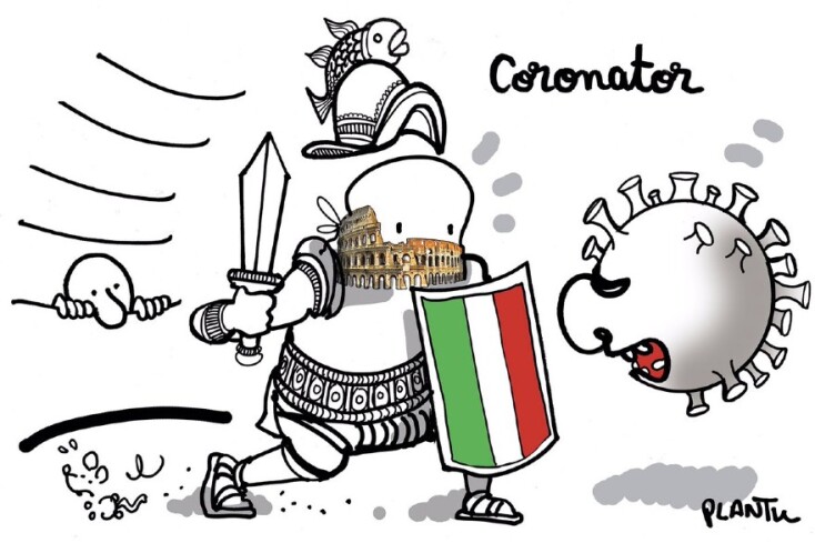 Σκίτσο του Plantu για τον κορωνοϊό στην Ιταλία
