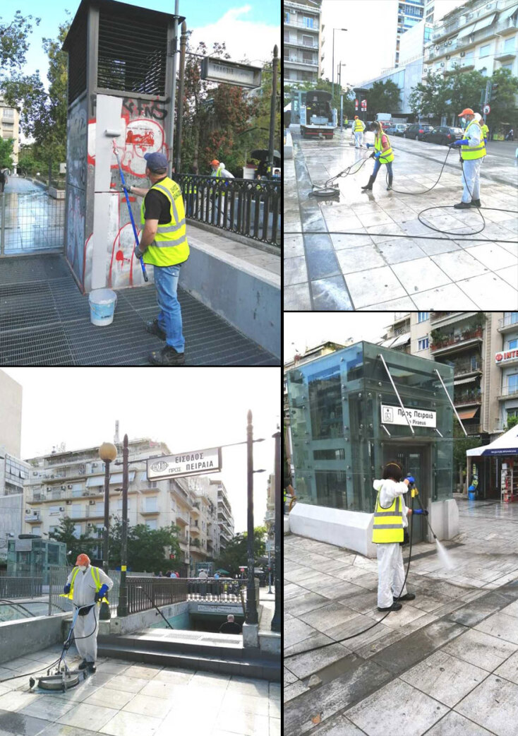 Καθαρισμός και απολύμανση από συνεργείο του Δήμου Αθηναίων στην πλατεία Βικτωρίας