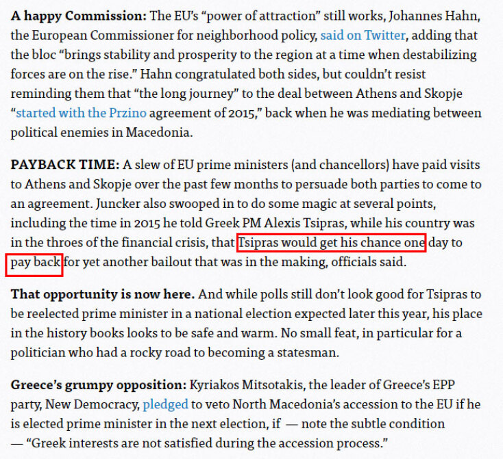 Politico: To «γράμματιο» Τσίπρα και η Συμφωνία των Πρεσπών