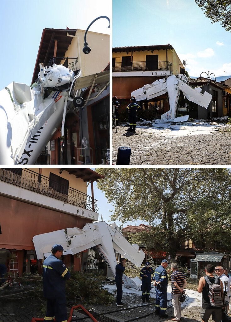 Μονοκινητήριο αεροσκάφος «καρφώθηκε» σε καφενείο στην πλατεία του χωριού