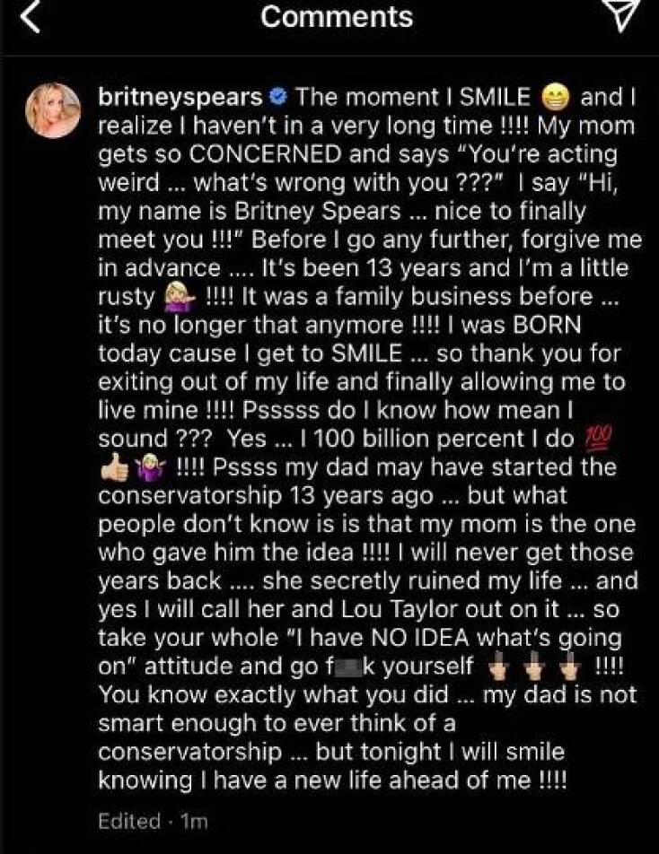 Μπρίτνεϊ Σπίαρς: Τώρα τα βάζει με τη μητέρα της, κατηγορώντας την ότι κρύβεται πίσω από την ιδέα της «κηδεμονίας»