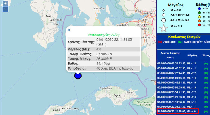 Σεισμός 4R βόρεια της Ικαρίας